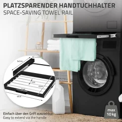 Ml-Design Cadre intermédiaire universel lave-linge avec porte-serviettes coulissante noir