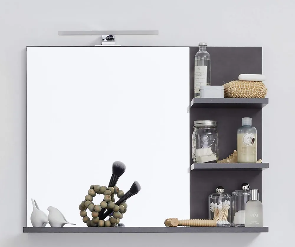 Trend Team CANCUN - Meuble de salle de bain. Miroir avec tablettes, LED non inclu, mélaminé gris ciment. L - H - P : 72 - 57 - 20 cm.
