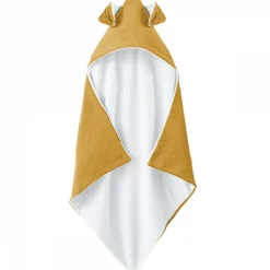 Serviette De Bain|Monsieur Bébé Cape, sortie de bain pour bébé intérieur 100 % coton - 100 x 100 cm - Lapin - Moutarde -