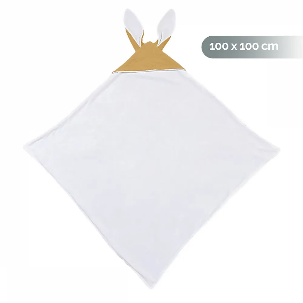 Serviette De Bain|Monsieur Bébé Cape, sortie de bain pour bébé intérieur 100 % coton - 100 x 100 cm - Lapin - Moutarde -