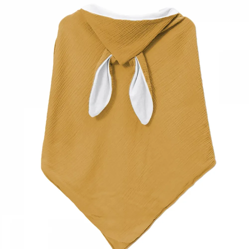 Serviette De Bain|Monsieur Bébé Cape, sortie de bain pour bébé intérieur 100 % coton - 100 x 100 cm - Lapin - Moutarde -
