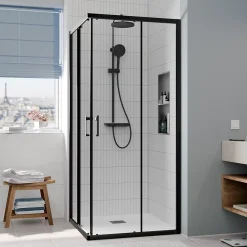 Ceramia CASCADA Porte de douche 80x80x195cm coulissante anticalcaire avec profilés Noir mat (CERAHC8080B)