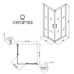 Porte De Douche|Ceramia CASCADA Porte de douche 90x90x195cm coulissante anticalcaire avec profilés chrome brillant (CERAHC9090C)