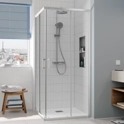 Porte De Douche|Ceramia CASCADA Porte de douche 80x80x195cm coulissante anticalcaire avec profilés chrome brillant (CERAHC8080C)
