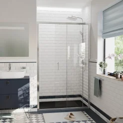 Ceramia PURA Porte de douche 120x195cm coulissante anticalcaire avec profilés Chrome brillant (CERAHP120C)