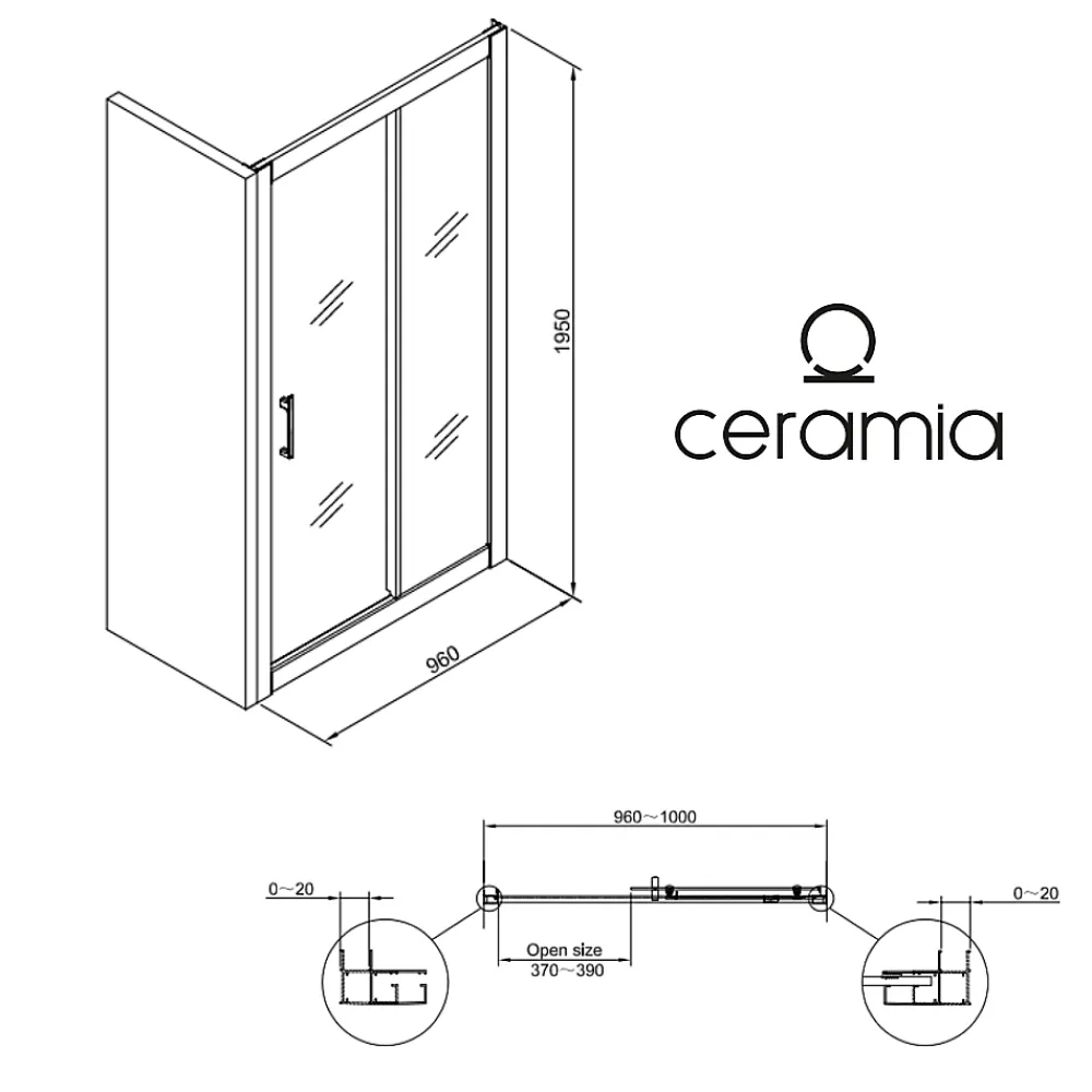 Porte De Douche|Ceramia PURA Porte de douche 100x195cm coulissante anticalcaire avec profilés Chrome brillant (CERAHP100C)