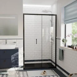 Ceramia PURA Porte de douche 120x195cm coulissante anticalcaire avec profilés Noir mat (CERAHP120B)