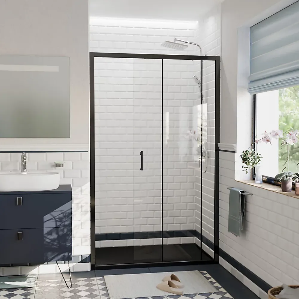 Ceramia PURA Porte de douche 120x195cm coulissante anticalcaire avec profilés Noir mat (CERAHP120B)