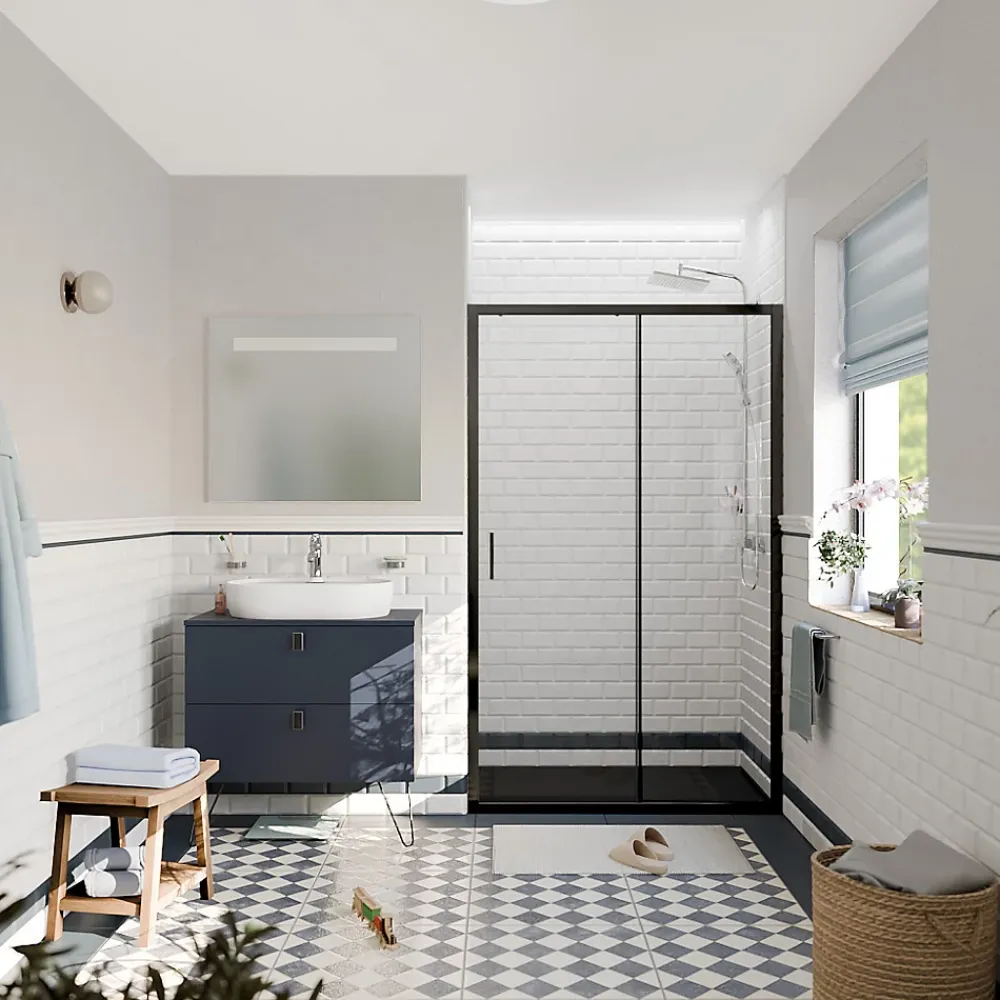 Ceramia PURA Porte de douche 120x195cm coulissante anticalcaire avec profilés Noir mat (CERAHP120B)