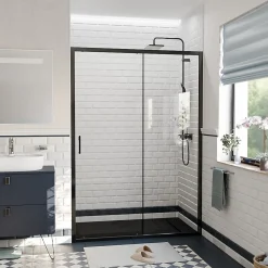 Ceramia PURA Porte de douche 140x195cm coulissante anticalcaire avec profilés Noir mat (CERAHP140B)