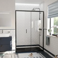 Ceramia PURA Porte de douche 140x195cm coulissante anticalcaire avec profilés Noir mat (CERAHP140B)