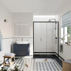 Ceramia PURA Porte de douche 140x195cm coulissante anticalcaire avec profilés Noir mat (CERAHP140B)