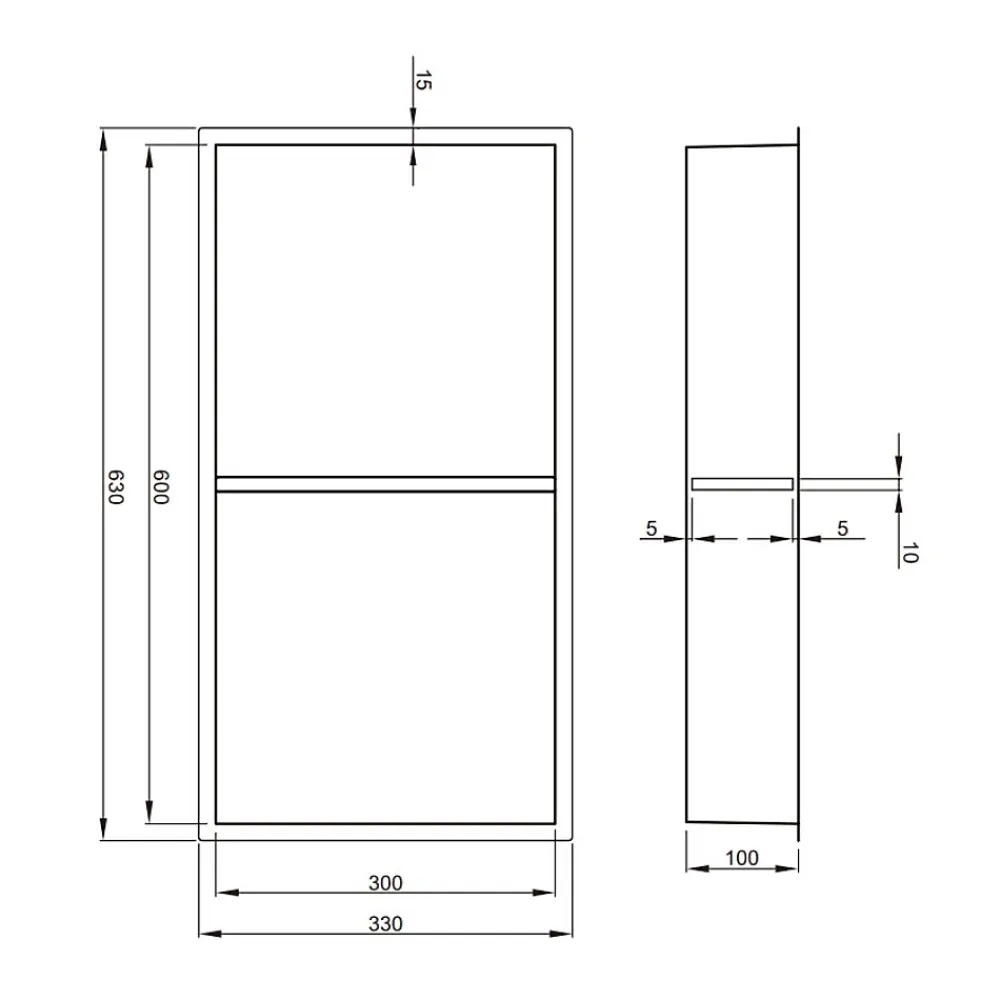 Ceramia Timeless Niche de Douche à encastrer, Acier Inoxydable 304, 2 étagères, 60x30x10cm, Gun Métal brossé PVD