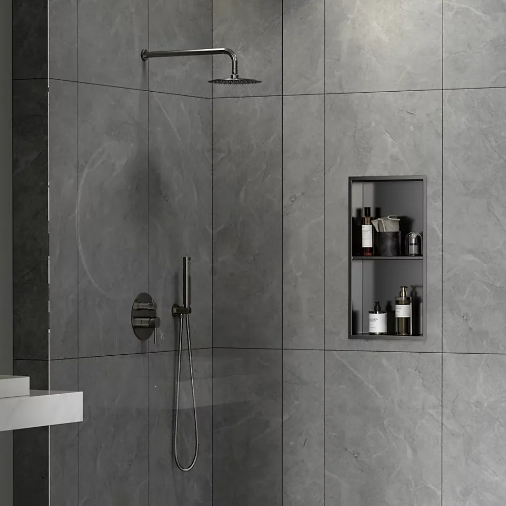 Ceramia Timeless Niche de Douche à encastrer, Acier Inoxydable 304, 2 étagères, 60x30x10cm, Gun Métal brossé PVD