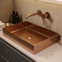 Ceramia Timeless Vasque à poser en Acier inoxydable 304, 55x38x11cm sans trop-plein + Bonde, Cuivre brossé PVD