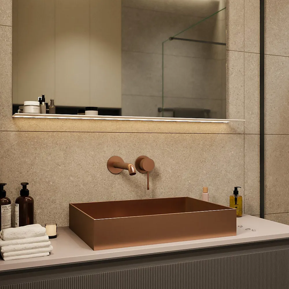Ceramia Timeless Vasque à poser en Acier inoxydable 304, 55x38x11cm sans trop-plein + Bonde, Cuivre brossé PVD