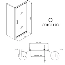 Porte De Douche|Ceramia Zenith Porte de douche 80x195cm pivotante anticalcaire avec profilés Noir mat (CERAHZ80B)