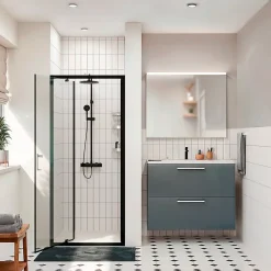 Porte De Douche|Ceramia Zenith Porte de douche 90x195cm pivotante anticalcaire avec profilés Noir mat (CERAHZ90B)