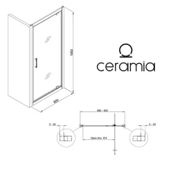 Ceramia Zenith Porte de douche 90x195cm pivotante anticalcaire avec profilés Chrome brillant (CERAHZ90C)