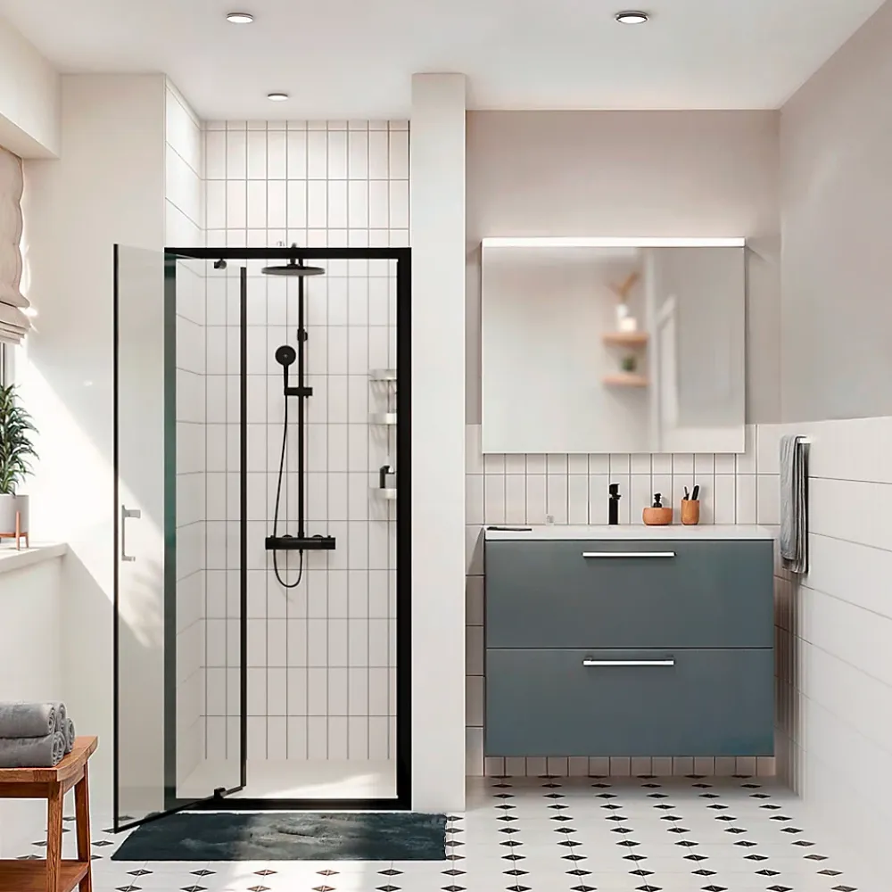 Ceramia Zenith Porte de douche 100x195cm pivotante anticalcaire avec profilés Noir mat (CERAHZ100B)