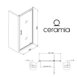 Ceramia Zenith Porte de douche 100x195cm pivotante anticalcaire avec profilés Chrome brillant (CERAHZ100C)