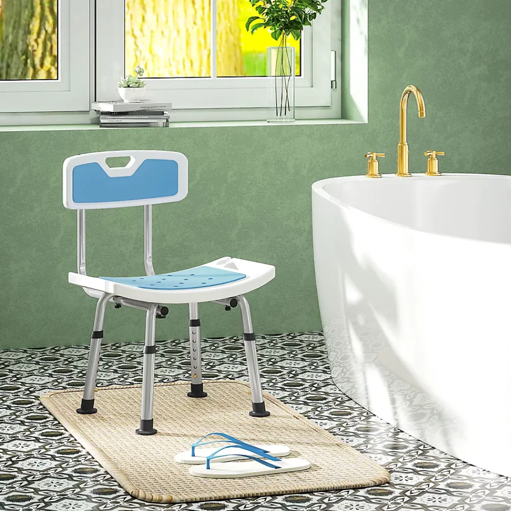 Siège De Douche|Homcom Chaise de douche siège de douche ergonomique hauteur réglable pieds antidérapants charge max. 136 Kg alu HDPE bleu