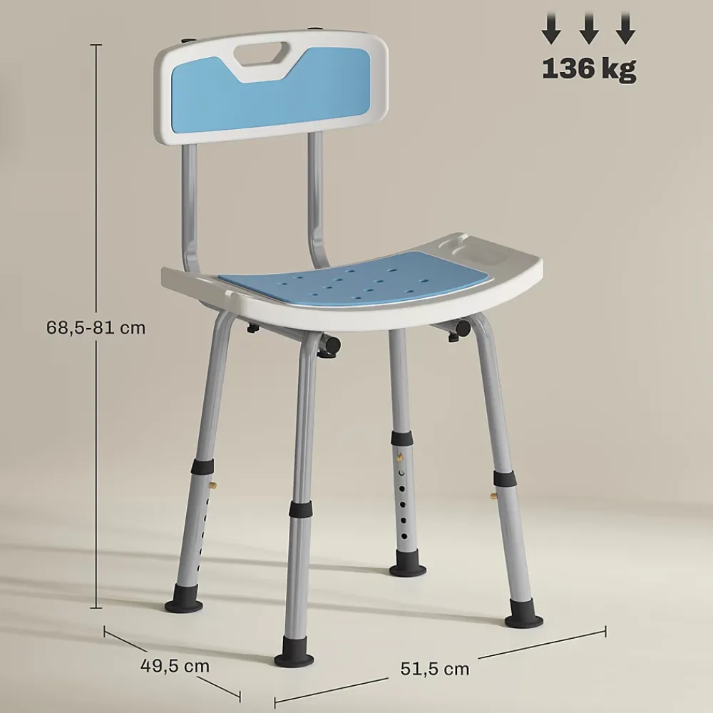Siège De Douche|Homcom Chaise de douche siège de douche ergonomique hauteur réglable pieds antidérapants charge max. 136 Kg alu HDPE bleu