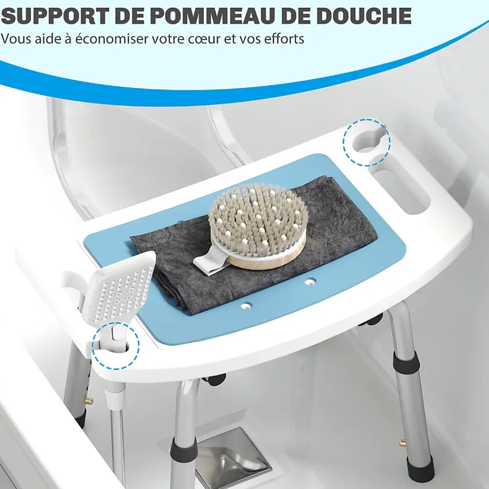 Siège De Douche|Homcom Chaise de douche siège de douche ergonomique hauteur réglable pieds antidérapants charge max. 136 Kg alu HDPE bleu