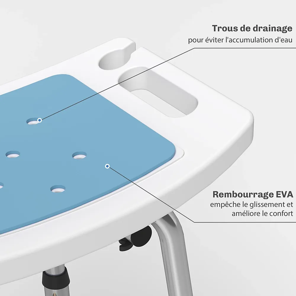 Siège De Douche|Homcom Chaise de douche siège de douche ergonomique hauteur réglable pieds antidérapants charge max. 136 Kg alu HDPE bleu