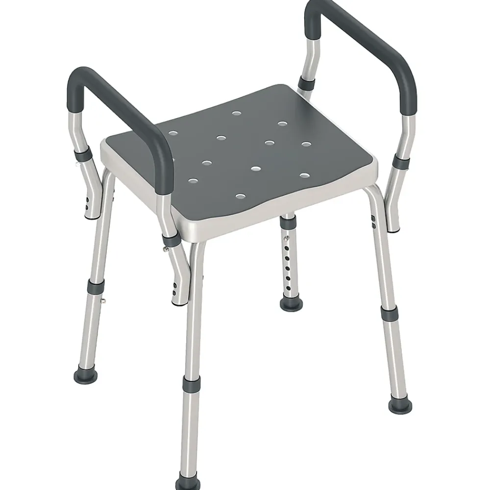 Siège De Douche|Homcom Chaise de douche tabouret de douche antidérapant - hauteur réglable, accoudoirs - alu HDPE gris