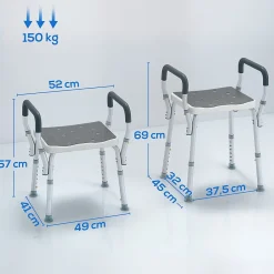 Siège De Douche|Homcom Chaise de douche tabouret de douche antidérapant - hauteur réglable, accoudoirs - alu HDPE gris