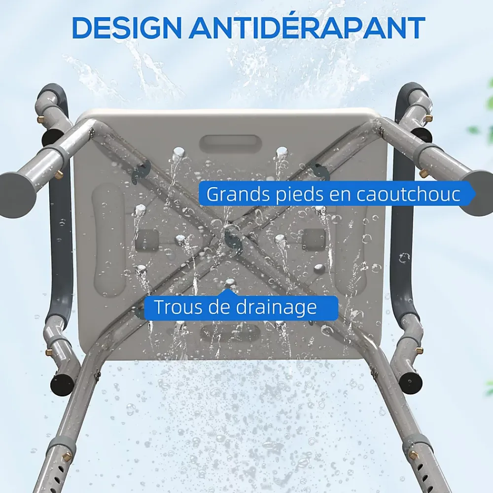 Siège De Douche|Homcom Chaise de douche tabouret de douche antidérapant - hauteur réglable, accoudoirs - alu HDPE gris