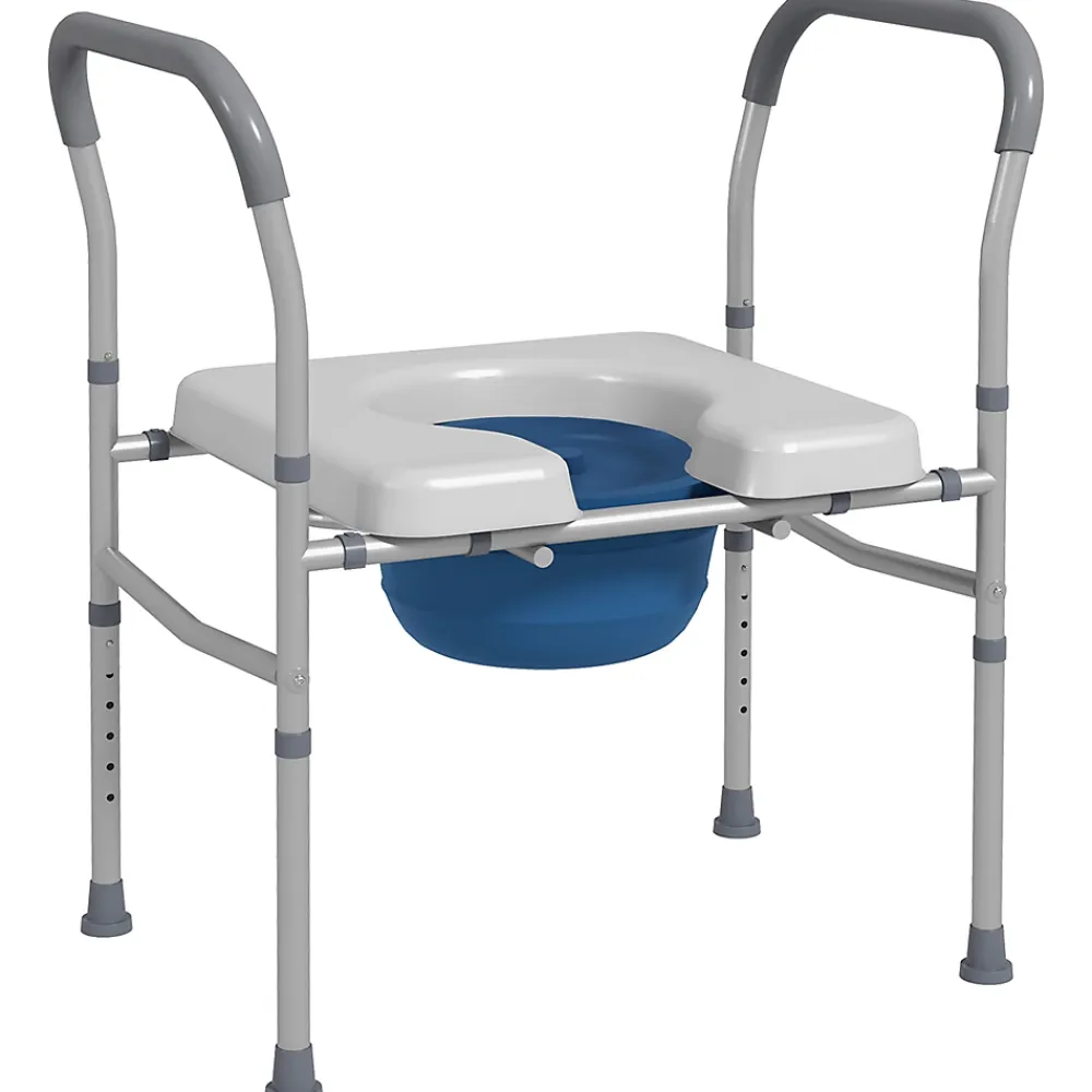 Homcom Chaise percée - Chaise de douche percée - hauteur réglable, seau amovible pliable - antidérapante - alu PVC gris