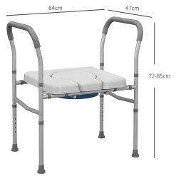 Homcom Chaise percée - Chaise de douche percée - hauteur réglable, seau amovible pliable - antidérapante - alu PVC gris