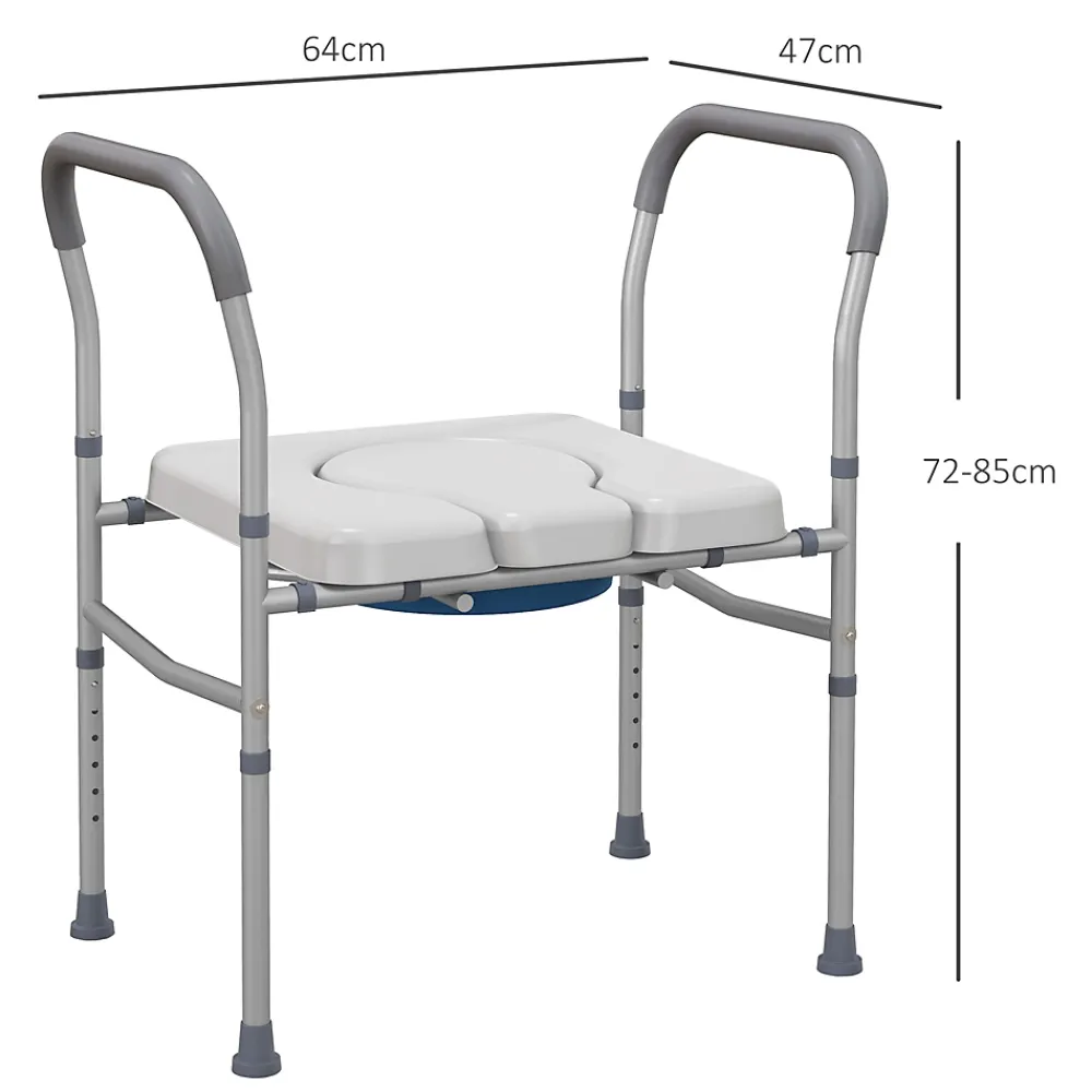 Homcom Chaise percée - Chaise de douche percée - hauteur réglable, seau amovible pliable - antidérapante - alu PVC gris