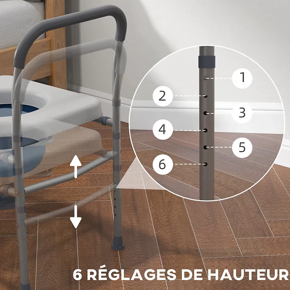 Homcom Chaise percée - Chaise de douche percée - hauteur réglable, seau amovible pliable - antidérapante - alu PVC gris