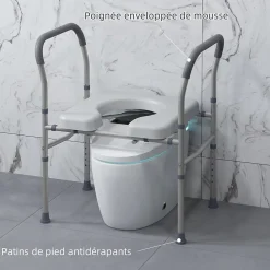 Homcom Chaise percée - Chaise de douche percée - hauteur réglable, seau amovible pliable - antidérapante - alu PVC gris
