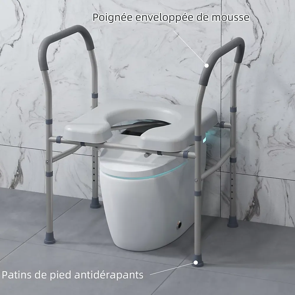 Homcom Chaise percée - Chaise de douche percée - hauteur réglable, seau amovible pliable - antidérapante - alu PVC gris
