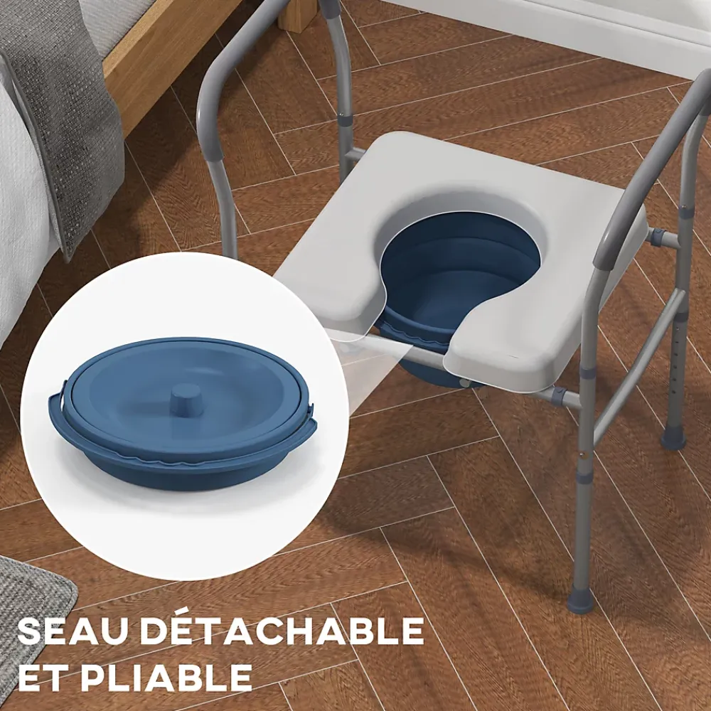 Homcom Chaise percée - Chaise de douche percée - hauteur réglable, seau amovible pliable - antidérapante - alu PVC gris