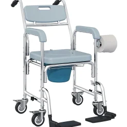 Homcom Chaise percée médicale à roulettes - repose-pieds, dossier, accoudoirs, pot amovible, support papier - alu blanc HDPE gris