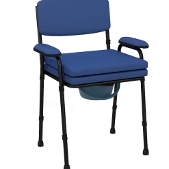 Siège De Douche|Homcom Chaise percée réglable - chaise de toilette - seau amovible, coussin, accoudoirs - acier noir PVC bleu