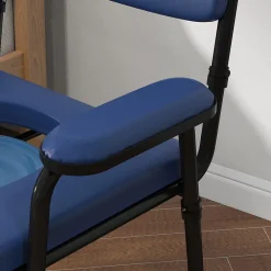 Siège De Douche|Homcom Chaise percée réglable - chaise de toilette - seau amovible, coussin, accoudoirs - acier noir PVC bleu