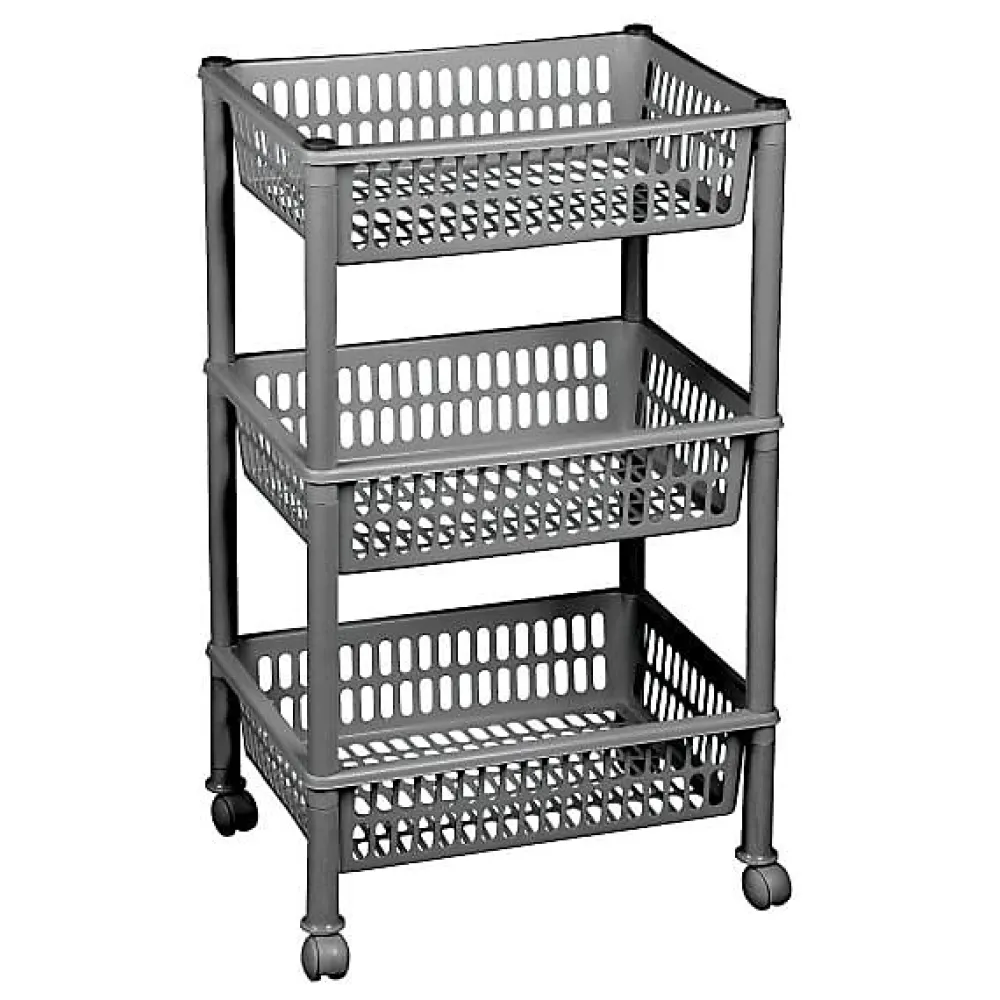 Plast Team Chariot de rangement à roulettes avec 3 corbeilles - Argent