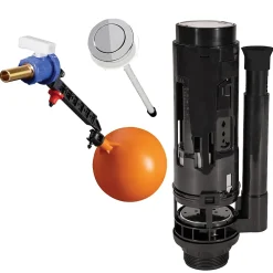 Fluidmaster Chasse d'eau + robinet flotteur SE 3/8 - 2", Bouton poussoir + tige