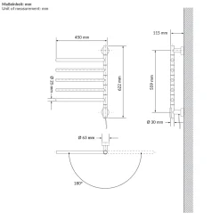 Luxebath Chauffe-serviette électrique 75W 45-60C 450x622 mm blanc rotation 180 degrés en acier inox