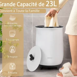 Sèche-Serviettes Électrique|Giantex Chauffe-Serviettes Style Seau 23L, 3 Niveaux Chauffage 60-80Celsius & Minuterie 20-90min, Arrêt Automatique, Noir