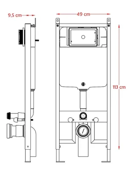 Laneri Châssis de bâti-support pour bidet, châssis réservoir caché complet de plaque de commande Inox pour couple de sanitaires suspendu
