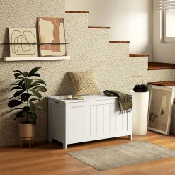 ProximaX Coffre de rangement avec poignée et couvercle, 81 x 40 x 46 cm, boîte de rangement pour salon et chambre, blanc