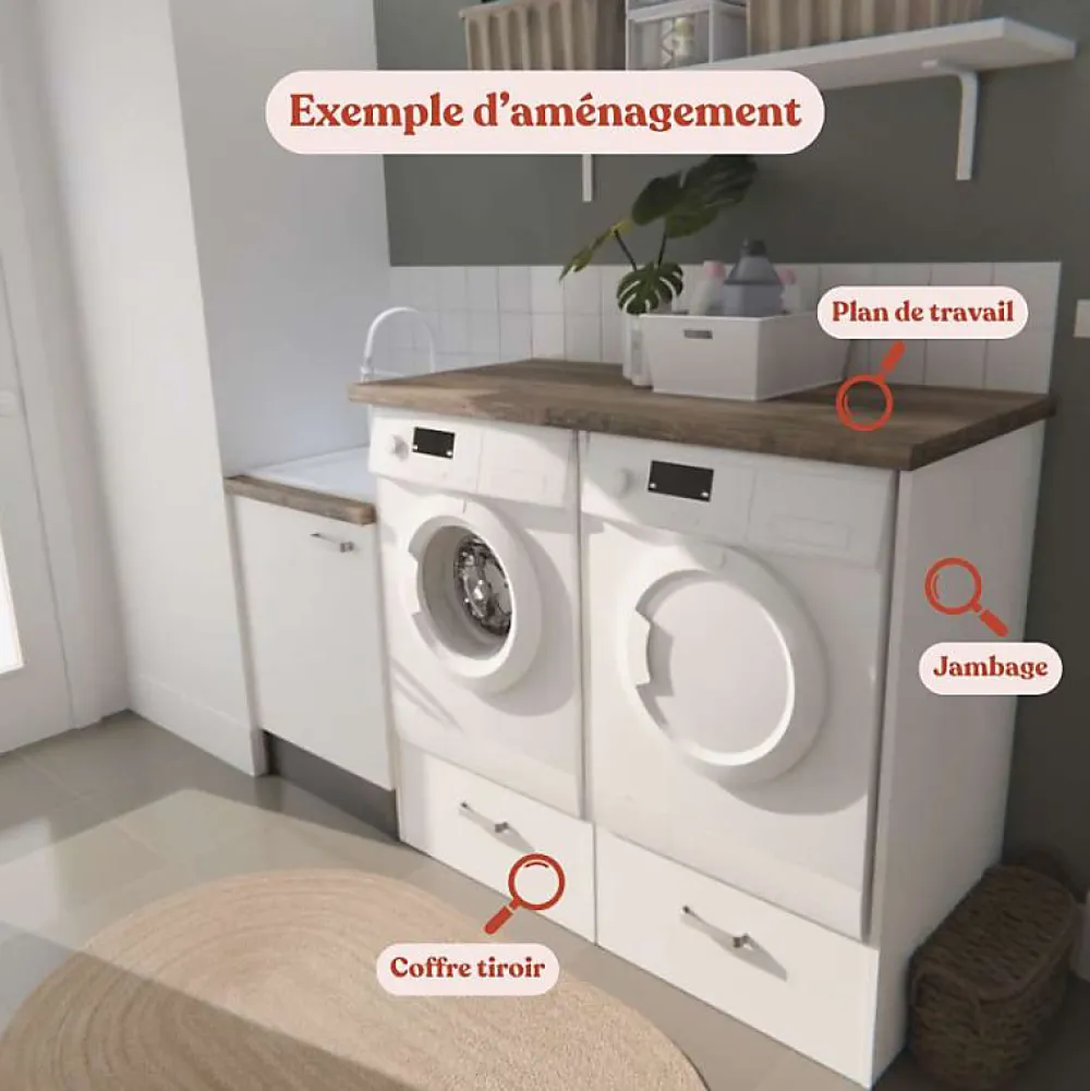 Cuisibane Coffre tiroir pour meuble lave-linge surélevé