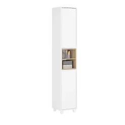Colonne De Salle De Bains|Meuble De Salle De Bains Faible Profondeur|Sobuy Colonne Armoire Salle de Bain étagère étroite 2 Portes 2 Compartiments, BZR147-W,